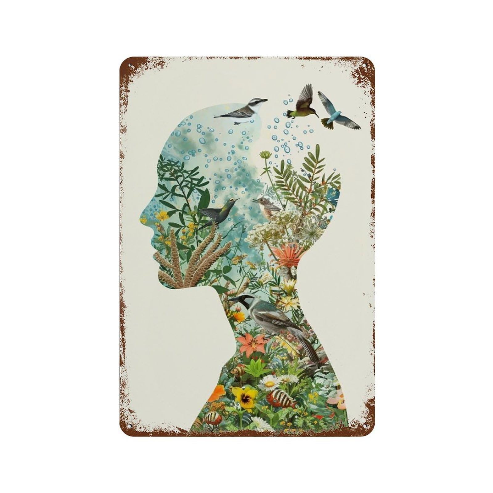 Wihyrtui Style Whimsical Integrated Nature Human Motif 04 Wall Retro Iron Metal Tin Sign Vintage Art Poster Modern Home Cofffee Club Art Bar Shop Decor 30X20cm