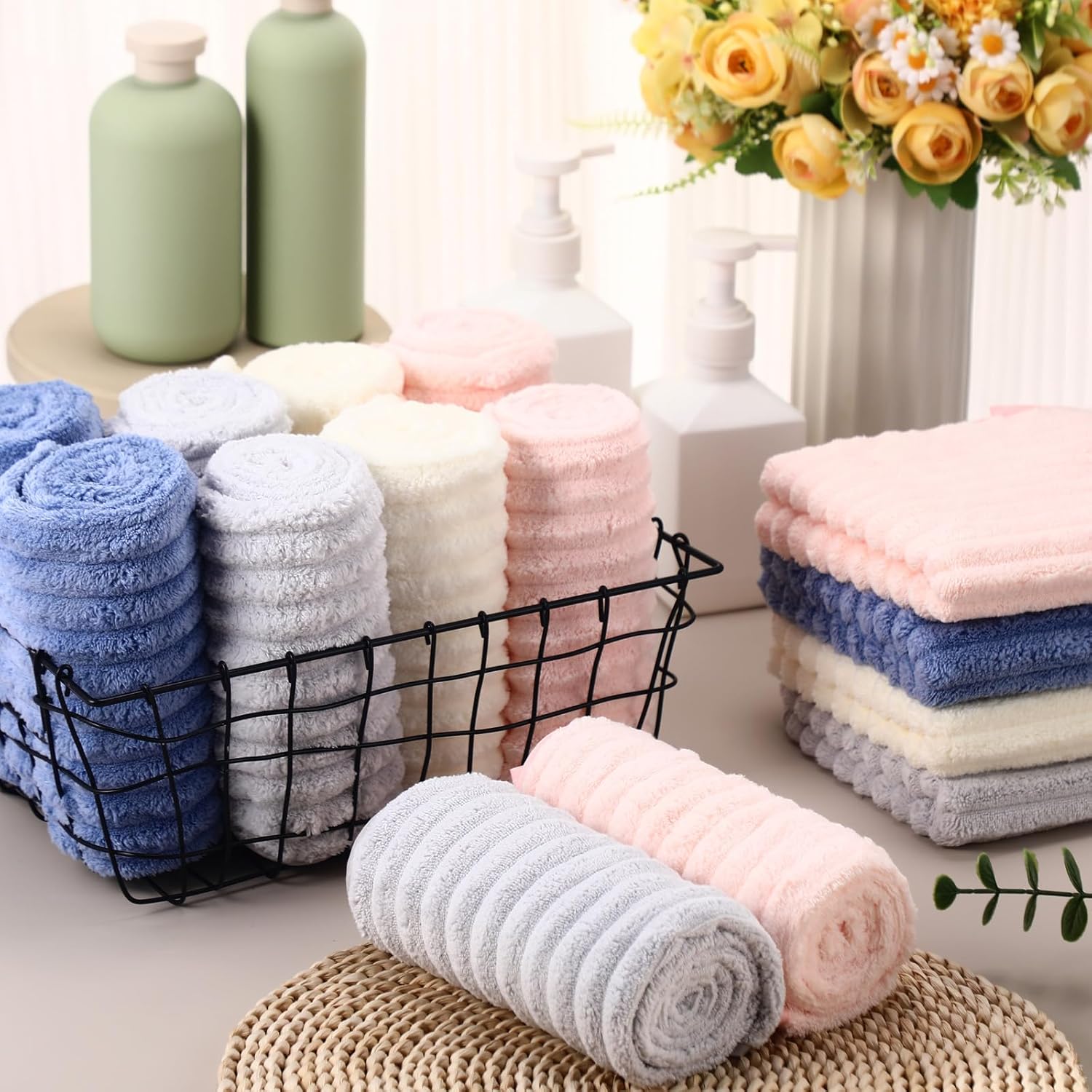 Shimeyao 40 Pack Bleach Proof Towels Microfiber Absorbent Resistant Hair Hand Towels Bulk Quick Dry for Barber Gym Bath Spa Shaving (Morandi Color,Stylish)