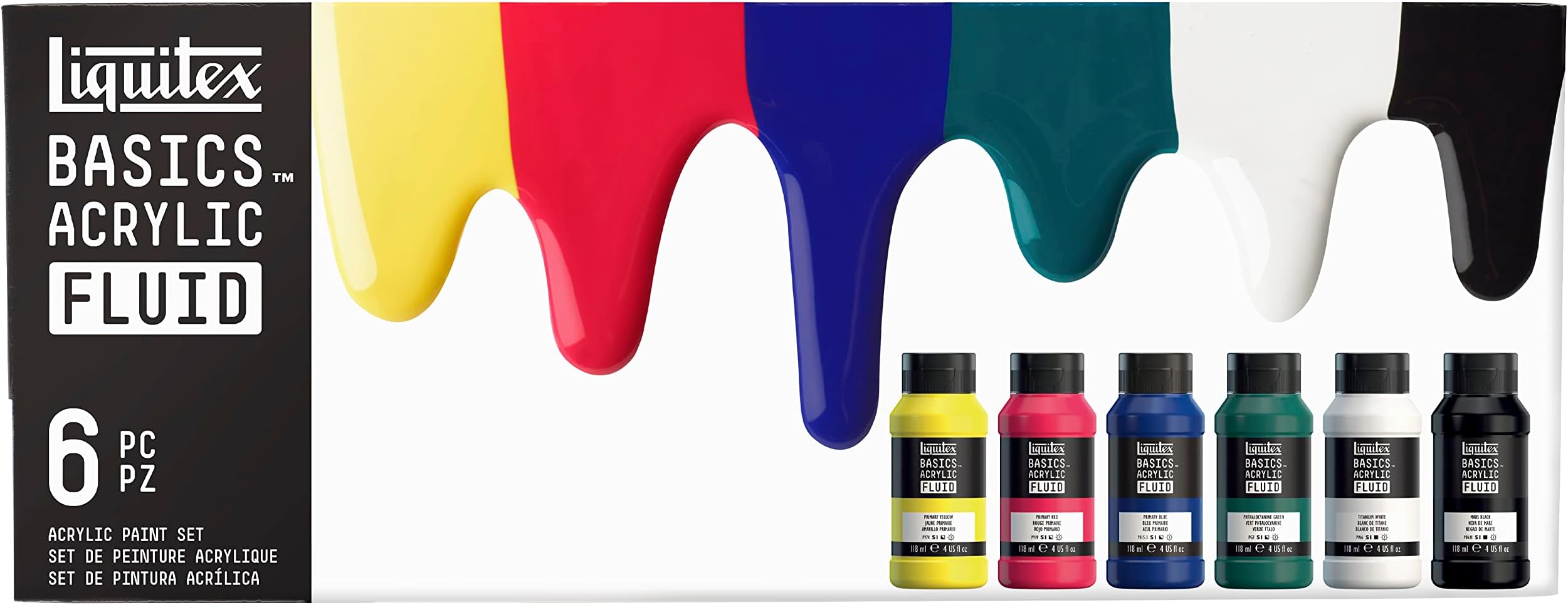 BASICS Acrylic Fluid Paint, 6 x 118ml (4-oz.) Bottle Set