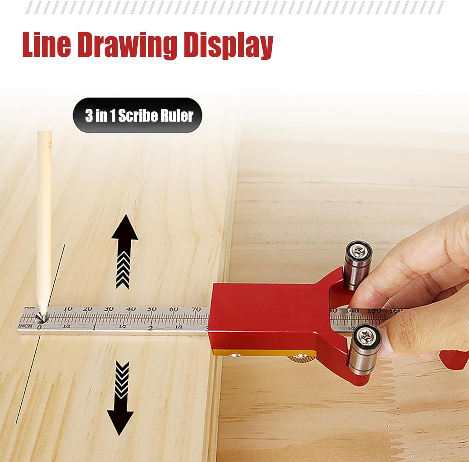 Double Head Wood Scribe Ruler, Aluminum Alloy Multi Function Drawing, Parallel Arcs Woodworking Marking Gauge Inch Circle Marking for Straight Lines
