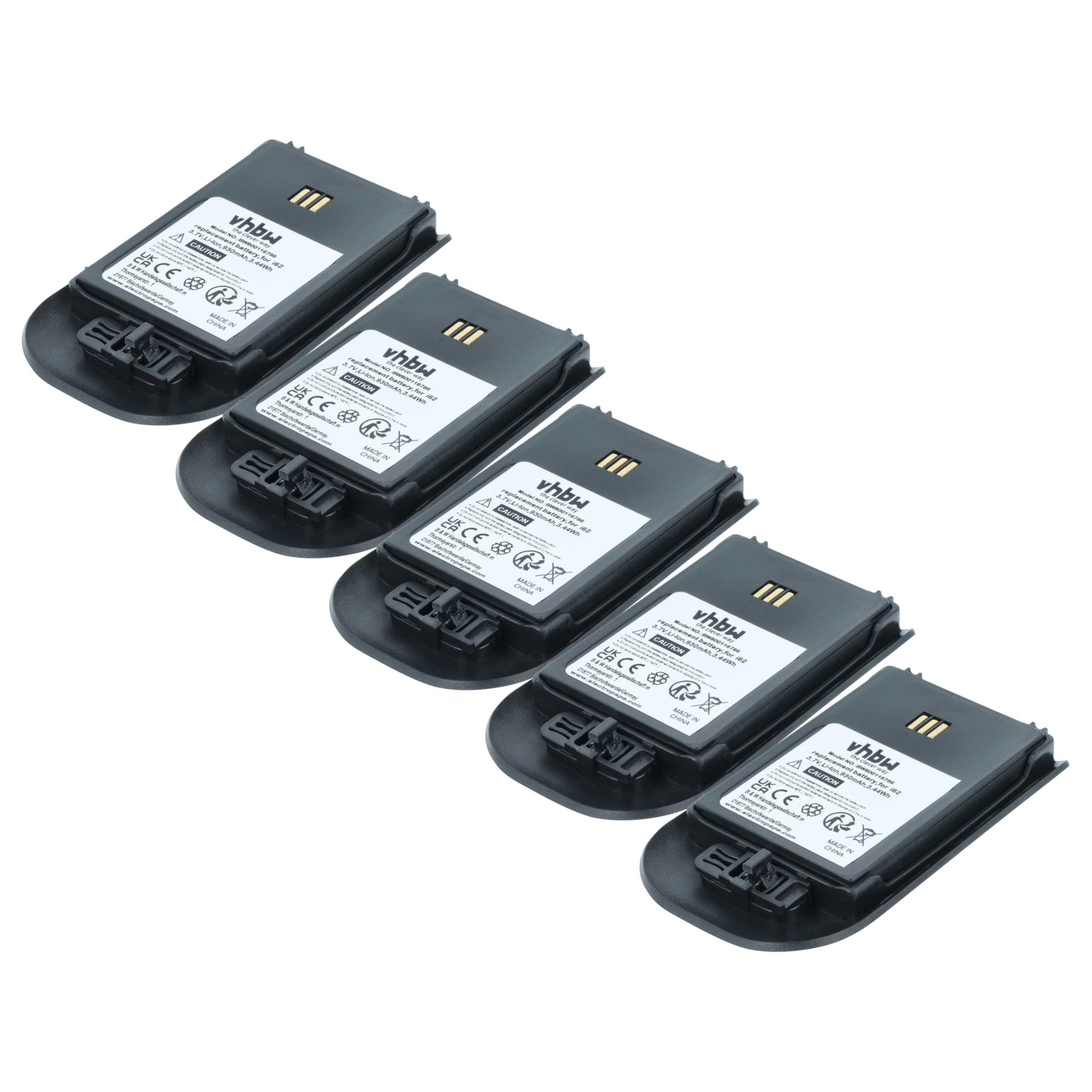 vhbw 5X Akku kompatibel mit Avaya DH4 | IP63, WH1, 3740, 3725, 3720 schnurlos Festnetz Telefon (930 mAh, 3,7 V, Li-Ion) Schwarz