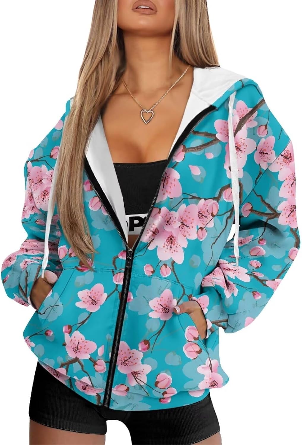 Zip Up Hoodies for Women Lightweight Hooded Jacket Oversized Sweatshirt with Pocket