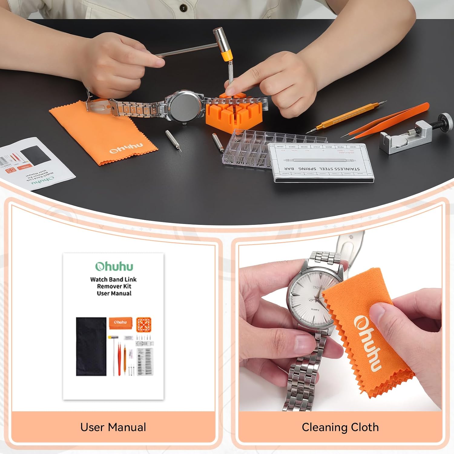 Watch Link Removal Kit, Ohuhu Upgraded 166PCS in 1 Watch Repair Kit Watch Band Tool kit Watch Pin Removal Tool Spring Bar Tool Watch Link Remover Strap Tool with 126PCS Link Pins Fathers Day Gift