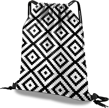 Drawstring Backpack Draw String Bag Waterproof for Sports Gym Beach Travel Cute Aesthetic Sackpack Men Women 13"17"-Black Rhombus
