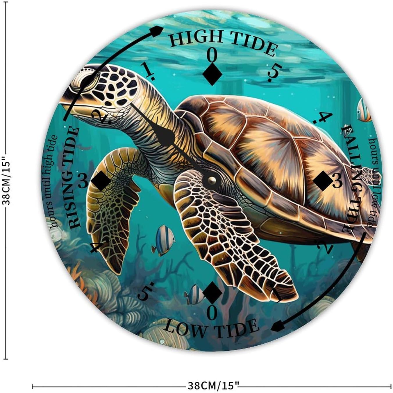Cheyan Sea Turtle Farmhouse Wood Tidal Clock Nautical Moon East Coast Ocean Time High and Low Tide Wooden Clock Decoration for Beach House Home Sailing Gifts for Fisherman 15x15 in