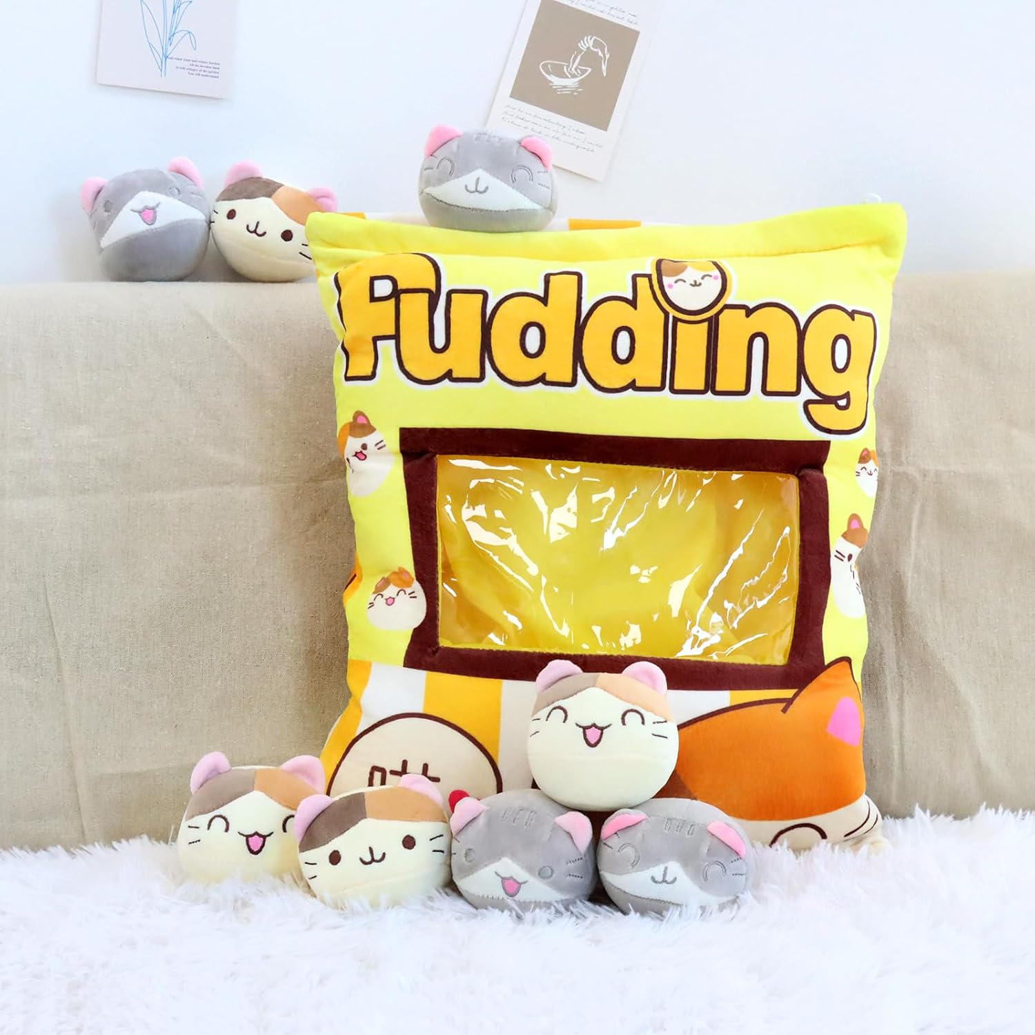 Plush Pillow Throw Pillow,Removable Fluffy Animal Dolls,Soft Animals Doll Toy,Gifts Plush Cotton Stuffed Animals Pillow for Home Decor,Sofa Chair Decorative Pillow,8 Cute Yellow Cat Pudding