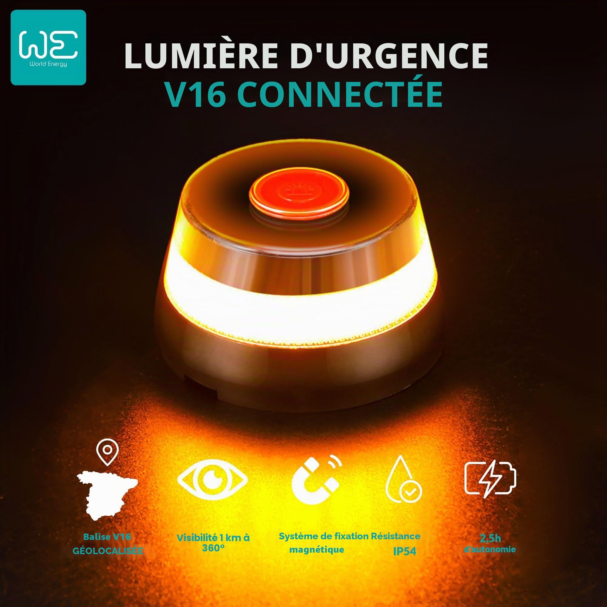 Lot de 2Feux d'urgence pourVoiture DGT 3.0 homologués DGT avec géolocalisationBalise V16 connectéeLumière dePanne pourVoiture avec GPS etBase aimantée