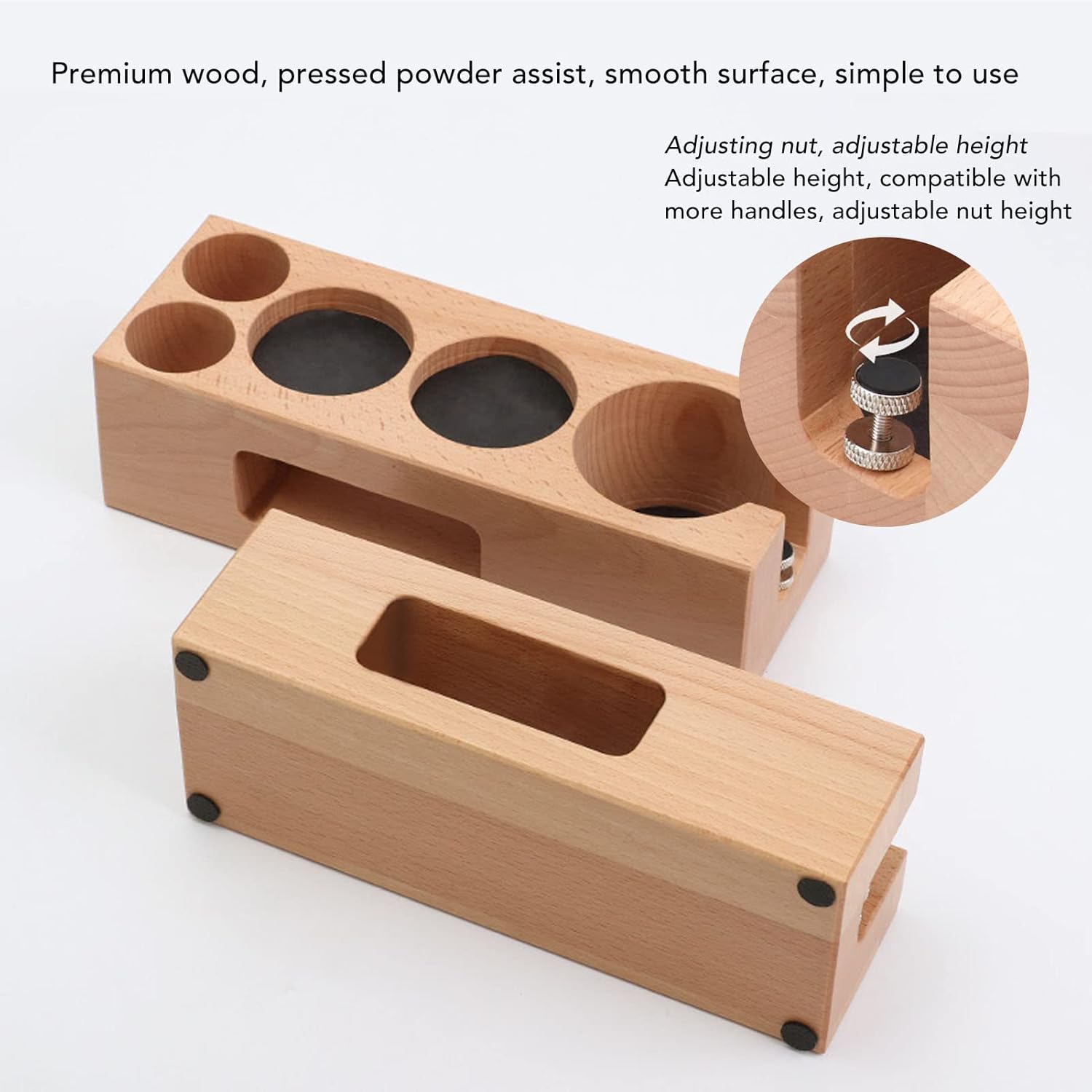 Wooden Coffee Tamping Station, Wood Coffee Filter Tamper Holder Wooden Espresso Tamper Mat Stand Tamper Station Wooden Base with Mat for Home Cafes (S)