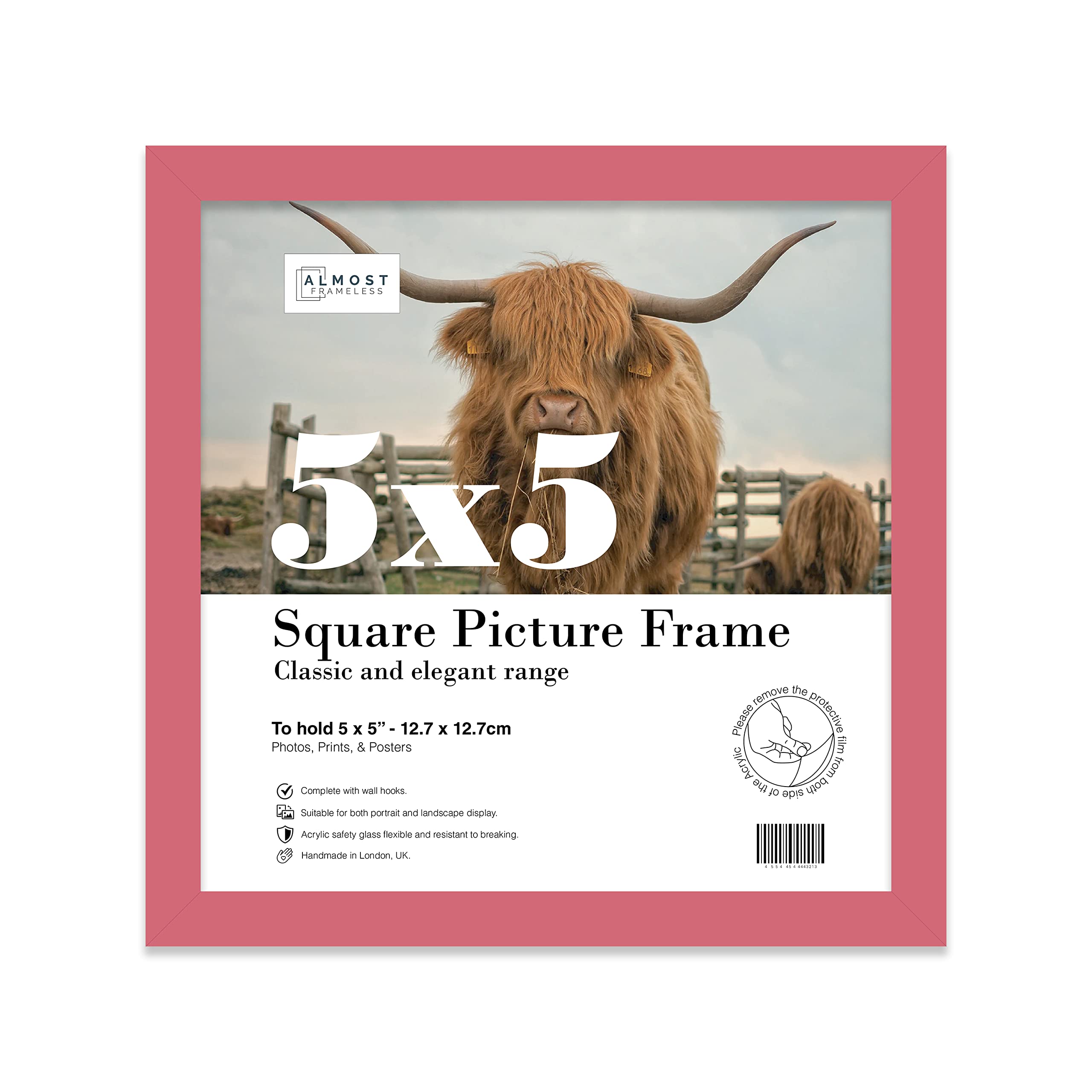 5x5 Inch Pink Square Thin Photo Frame Wall Mountable and Freestanding Thin Picture Frame Standard Square Photograph Size, 5" X 5"(12.7 X 12.7cm)