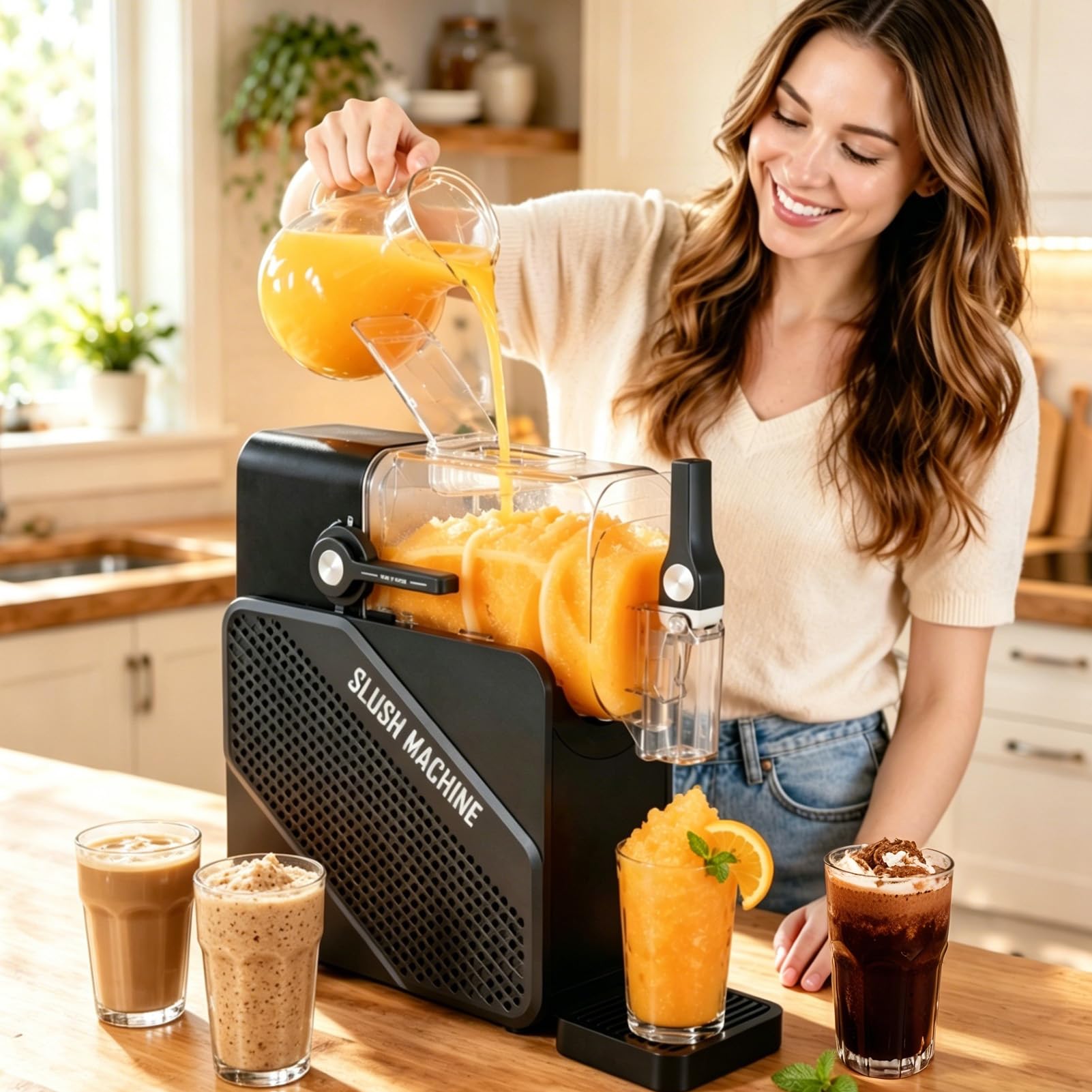 Machine à glace pilée de 2,5 litres, idéale pour les boissons glacées et les milkshakes, avec 5 programmes préréglés et une fonction d'auto-nettoyage