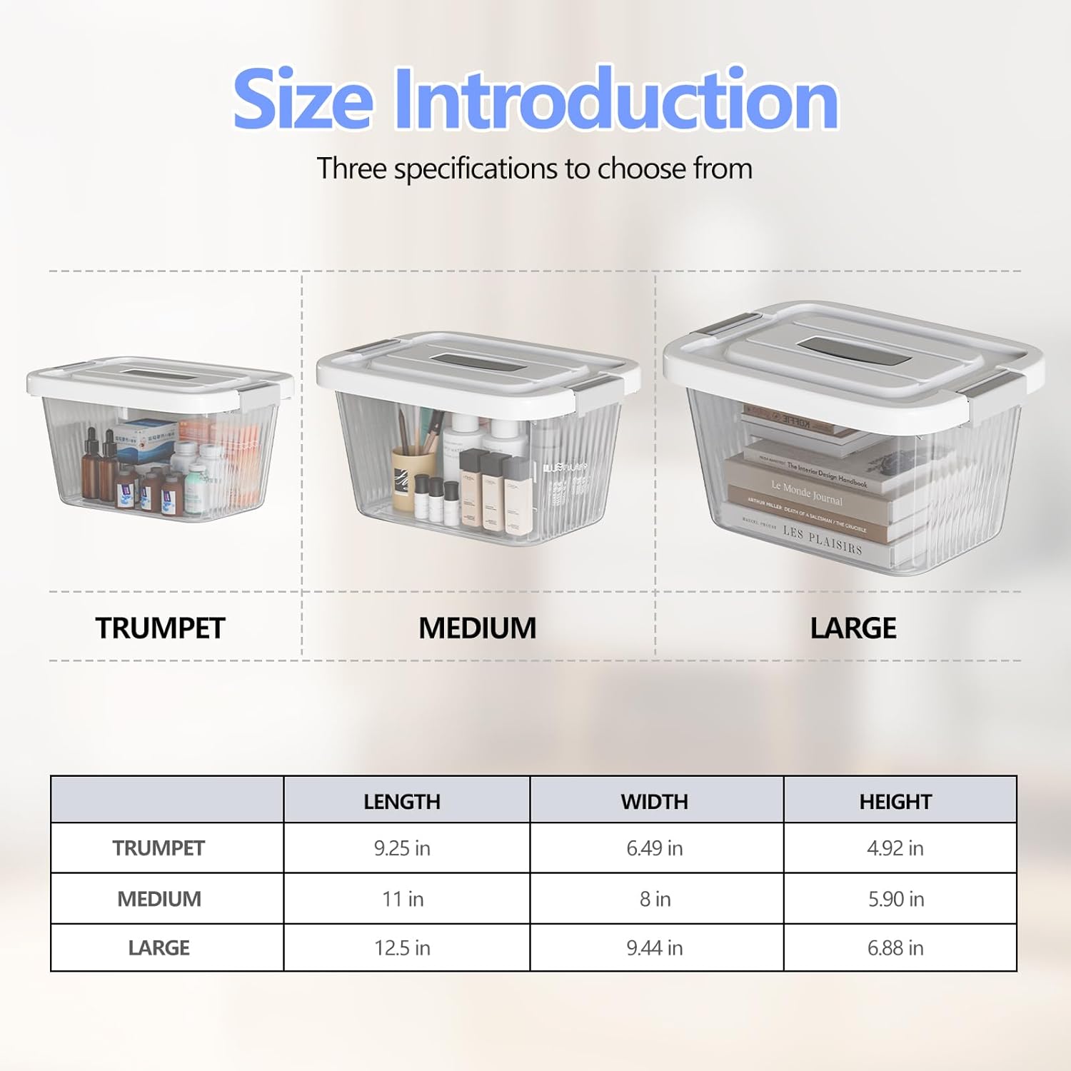 Stackable Plastic Storage Bins with Lids, 3 Pack (6, 10, 17 Quart) BPA-Free Containers, Top Handle and Safty Locks for Moving, Dorm, Garage, Closet - Clear