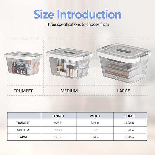 Miniatura 2 de Contenedores apilables de plástico con tapas, paquete de 3 (6, 10, 17 cuartos de galón), sin BPA, asa superior y cerraduras de seguridad para