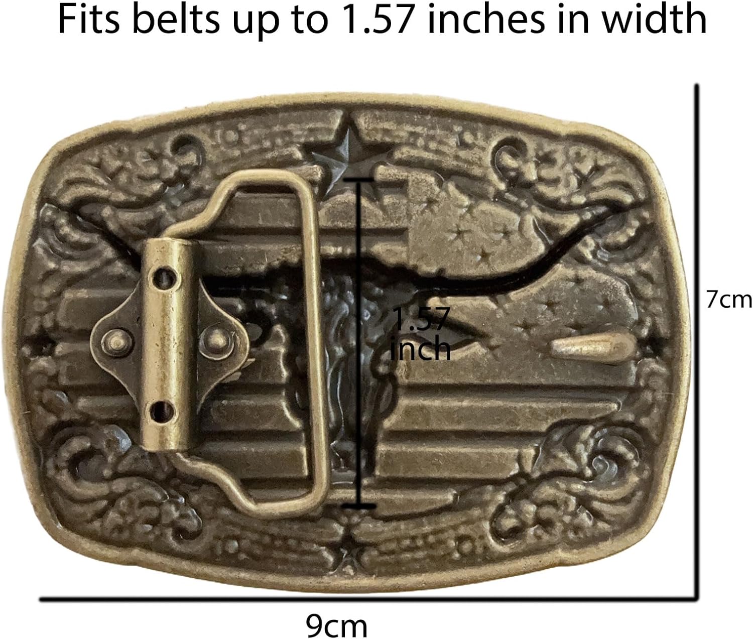 Western Belt Buckles for Men Cowboy Belt Buckle American Flag Belt Buckles Longhorn bull Gold - Image 6