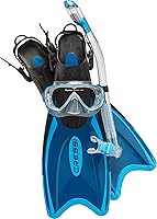 Cressi Palau Adult Snorkel Set - Premium Tempered Glass Mask, Dry Snorkel & Long Adjustable Open-Heel Fins - Made in Italy