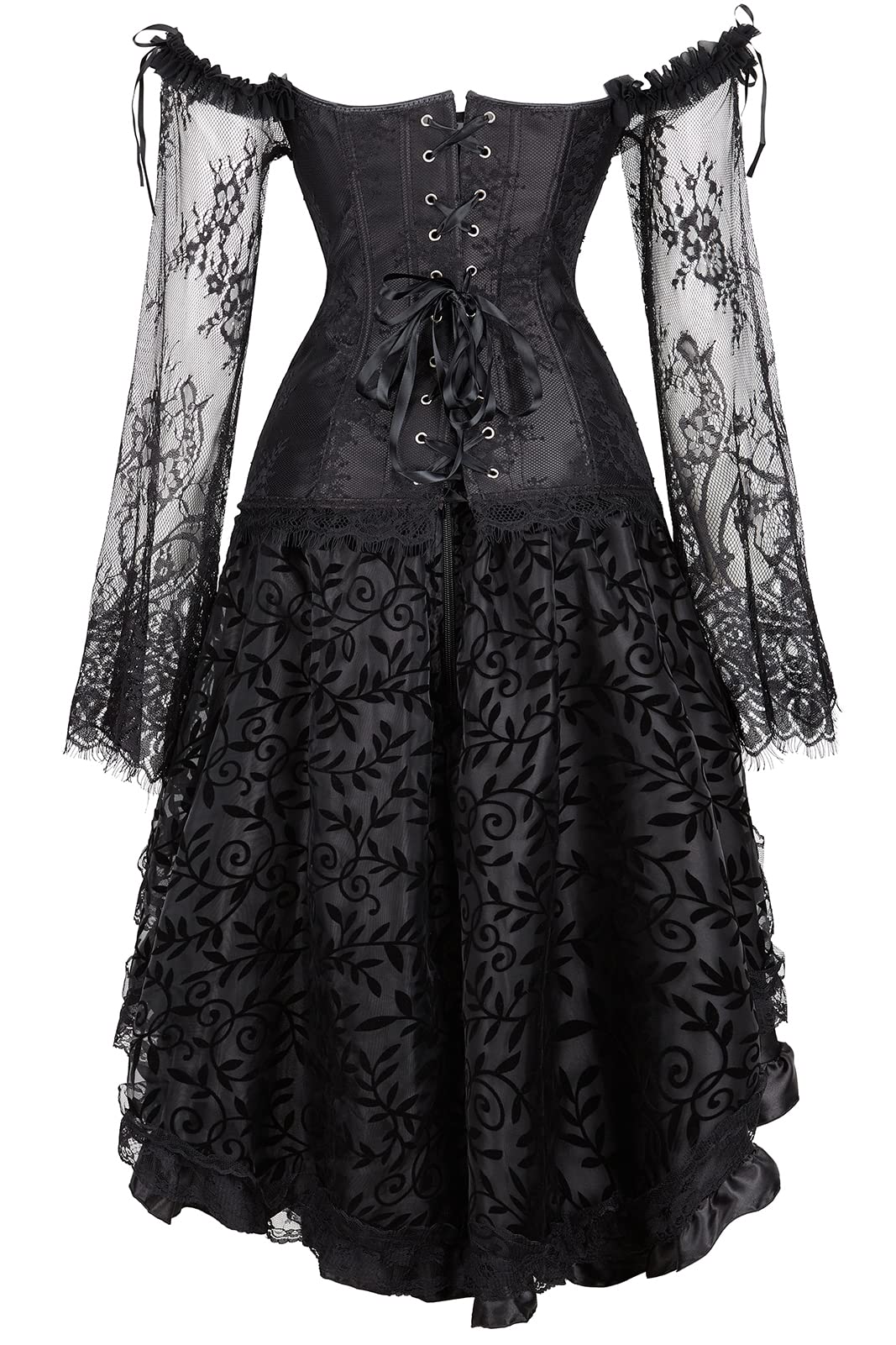 Grebrafan Gothic Langen ärmeln Corsage Korsett Top mit Tüllrock | Kostüm Korsett Fasching Karneval Damen