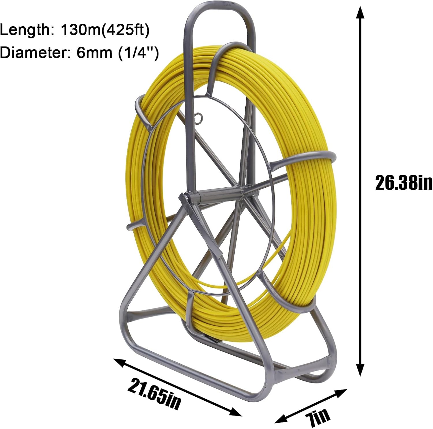INTBUYING 6mm 425ft (1/4'' 130m) Fish Tape Continuous Fiberglass Wire Cable Running Rod Duct Rodder Fishtape Puller with Steel Reel Stand Brake for Walls, Floor and Electrical Conduit