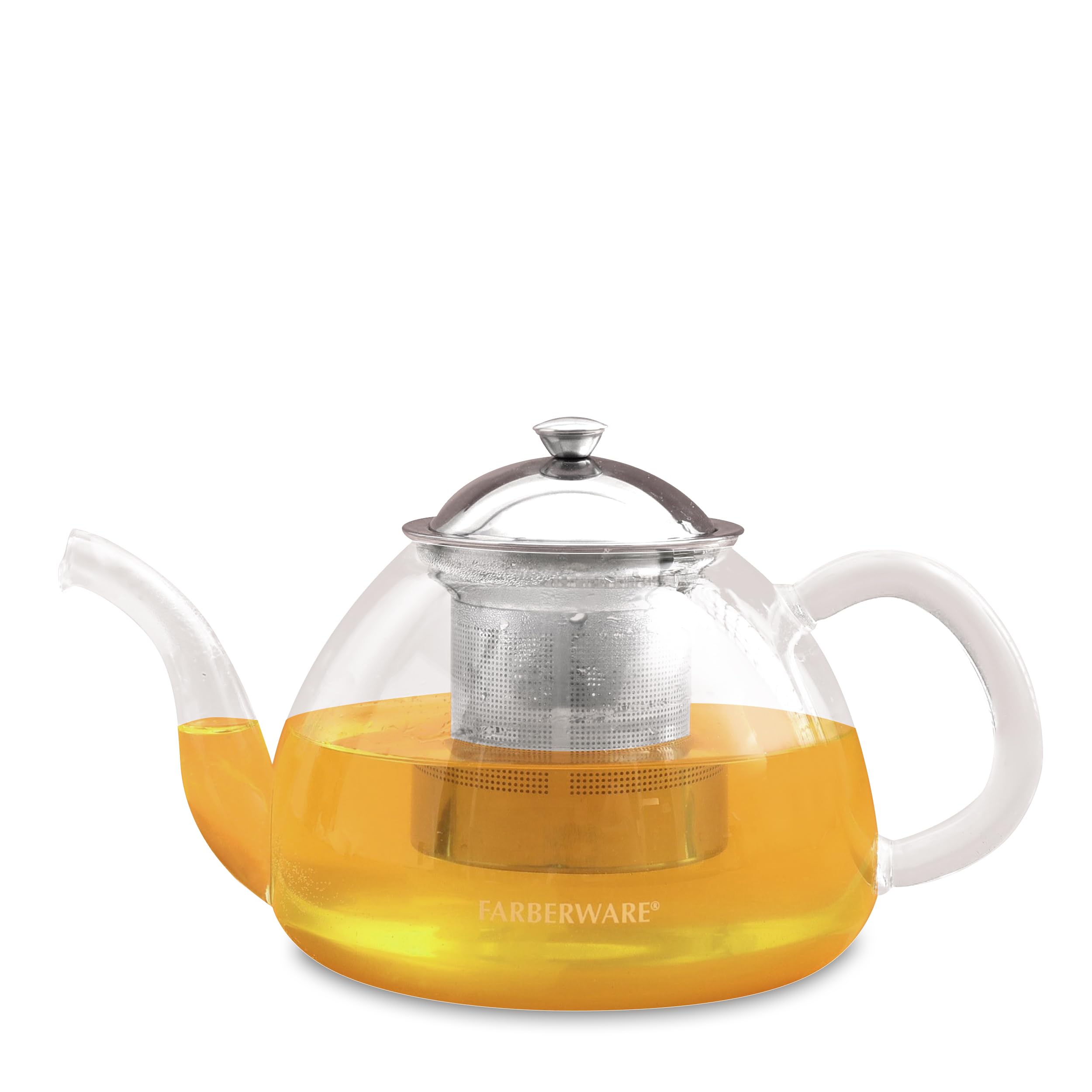 Farberware Teiera in vetro, infusore per tè sfusi in fiore, vetro borosilicato, beccuccio antigoccia, infusore in acciaio inossidabile, capacità 5 tazze