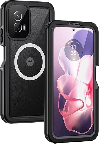 Lanhiem for Moto G Power 5G 2024 Case, IP68 Waterproof Dustproof Case with Built-in Screen Protector, Rugged Full Body Shockproof Magnetic Phone Cover, Black/Gray