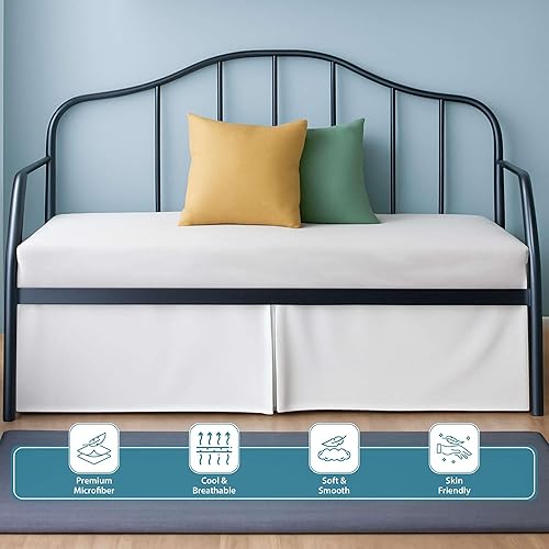 Miniatura 2 de Falda de cama plisada para sofá cama, falda blanca para sofá cama individual de 16 pulgadas de caída, 100% microfibra, falda de cama para sofá cama