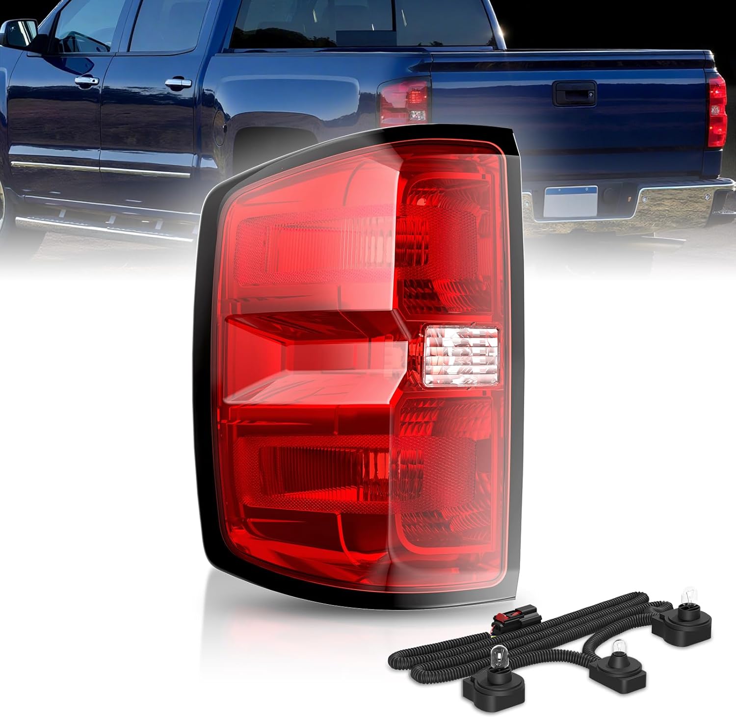 Tail Light Assembly Compatible with 2016-2019 Chevy Silverado 1500 2500 HD GMC Sierra 3500 HD Left Drive Side Rear Brake Taillight Replacement with Bulb and Harness Accessories, Red