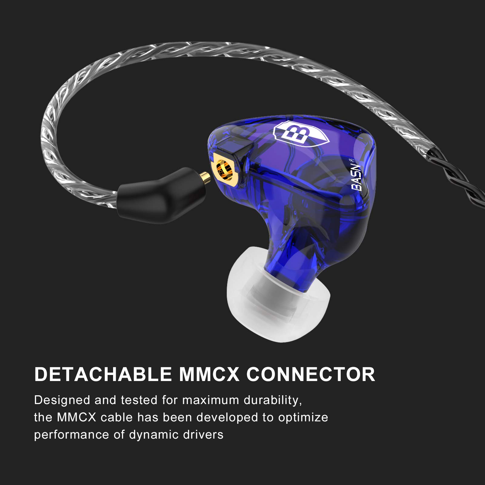 Basn Bsingerbc100 Singer Casque avec câble MMCX Amovible, Suppression du Bruit in-Ear Moniteur Écouteurs (Bleu Marine) Pro Blue