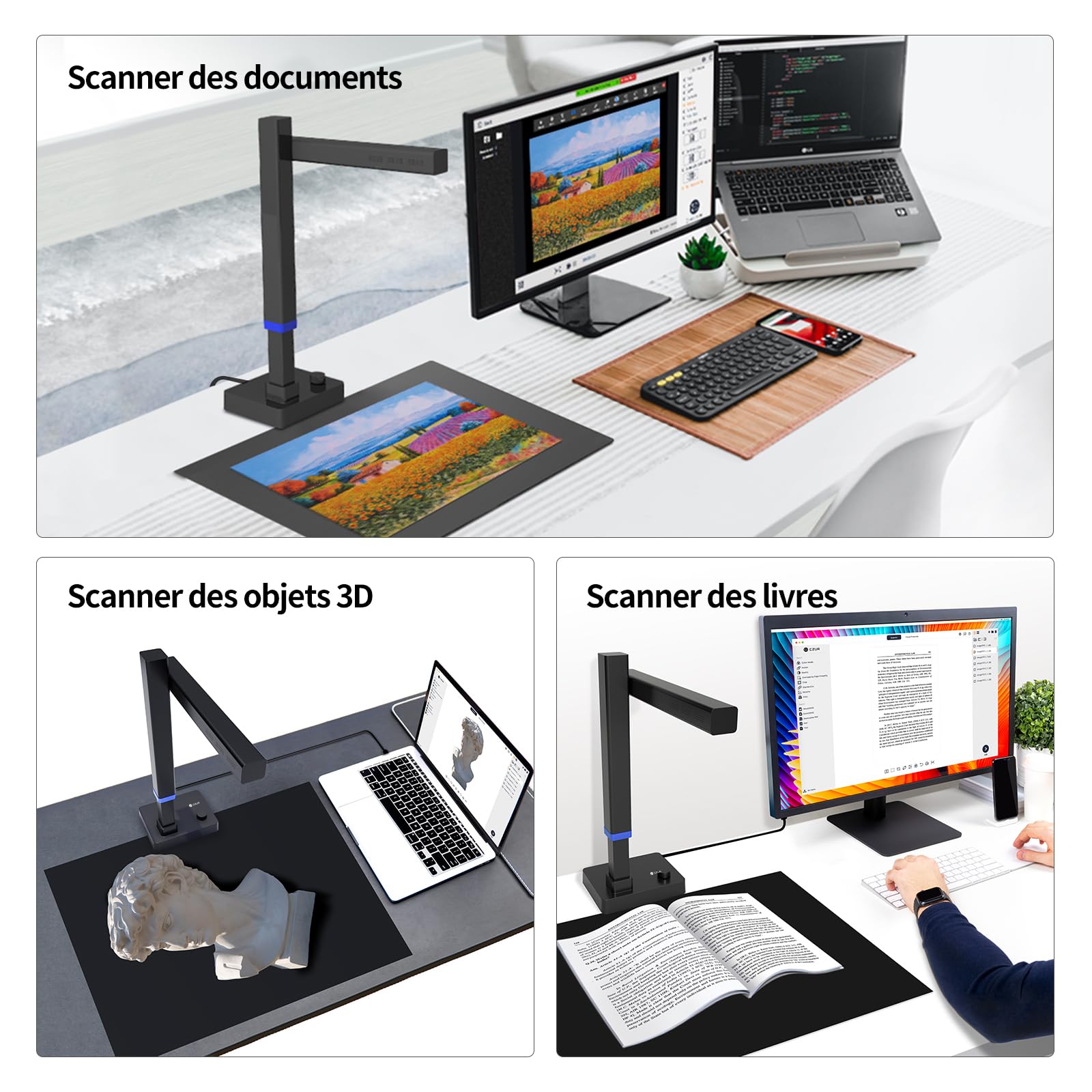 CZUR Shine Ultra Pro Scanner Portable A3, Scanner de Documents avec OCR, 24MP, Numérisation Rapide 1s/Page, Compatible Windows et macOS, Export PDF/Word/Excel/JPG