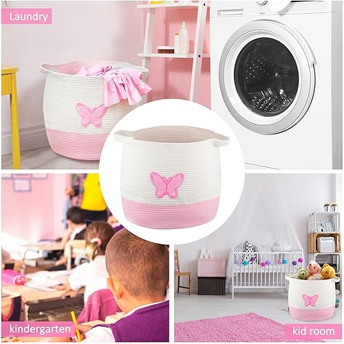 Miniatura 6 de Menkxi Cesta de lavandería para bebé, cesta redonda tejida con asas, cesta organizadora de mantas, para niños, niñas, regalo de bebé, familia,