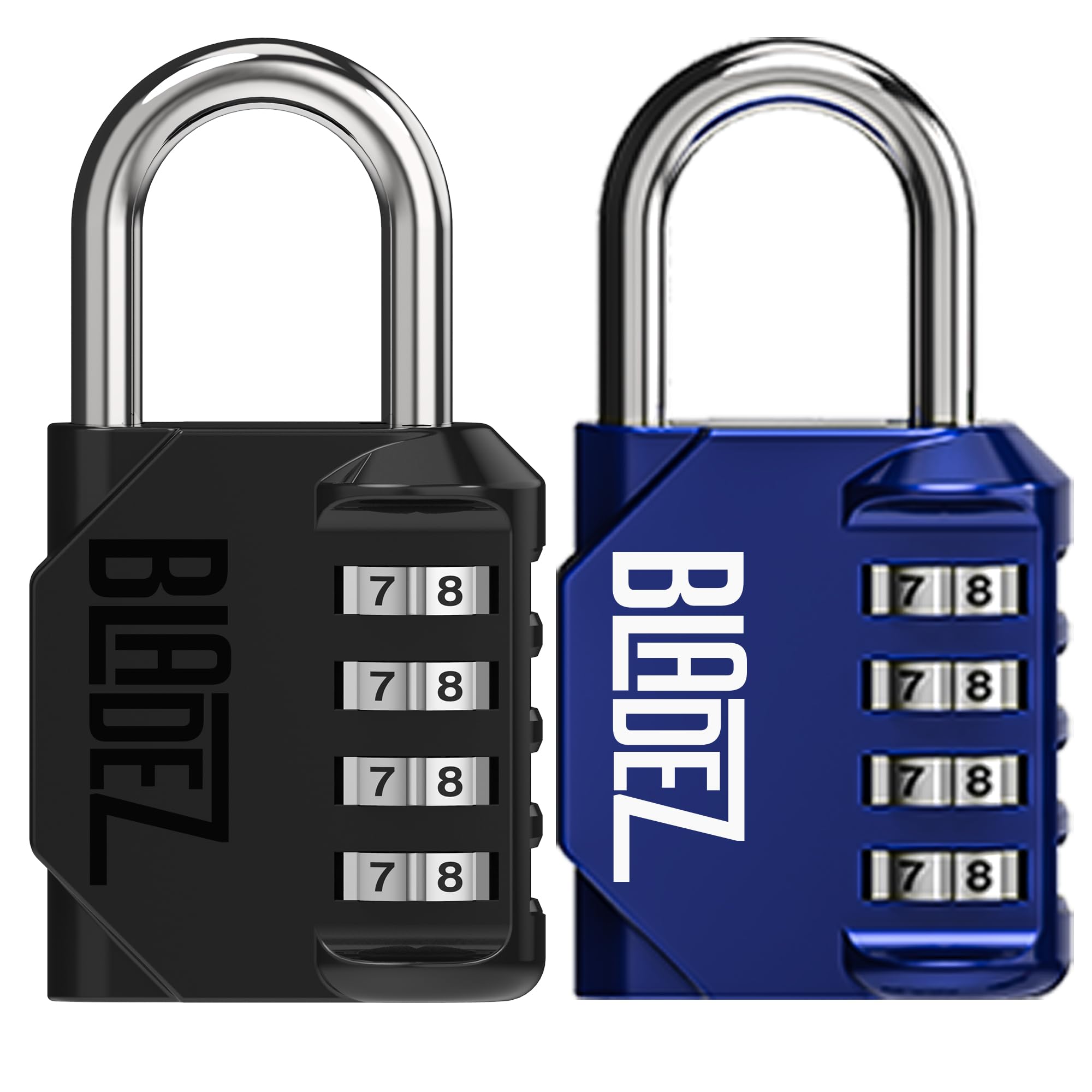 Bladez Combination Padlock with Code, Heavy Duty 4 Digit Pad Locks with Code, Weatherproof & Rust Resistant Locker Padlocks for Gym, School, Shed, Toolbox, Storage & Gate Pack of 2 Black & Blue