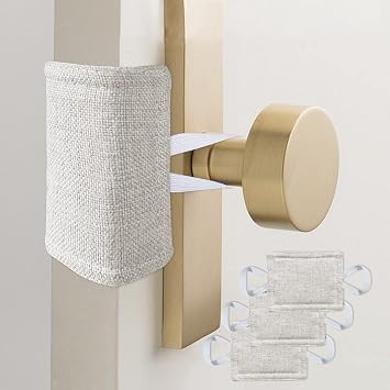 Door Silencer Quiet Door Closer Cushion, Padded Door Latch Cover for Nursery, Baby, Light Sleepers Noise Reduced Prevent from Locking for Toddler Safety - 4 x 3 inch, Natural Colored, Pack-3