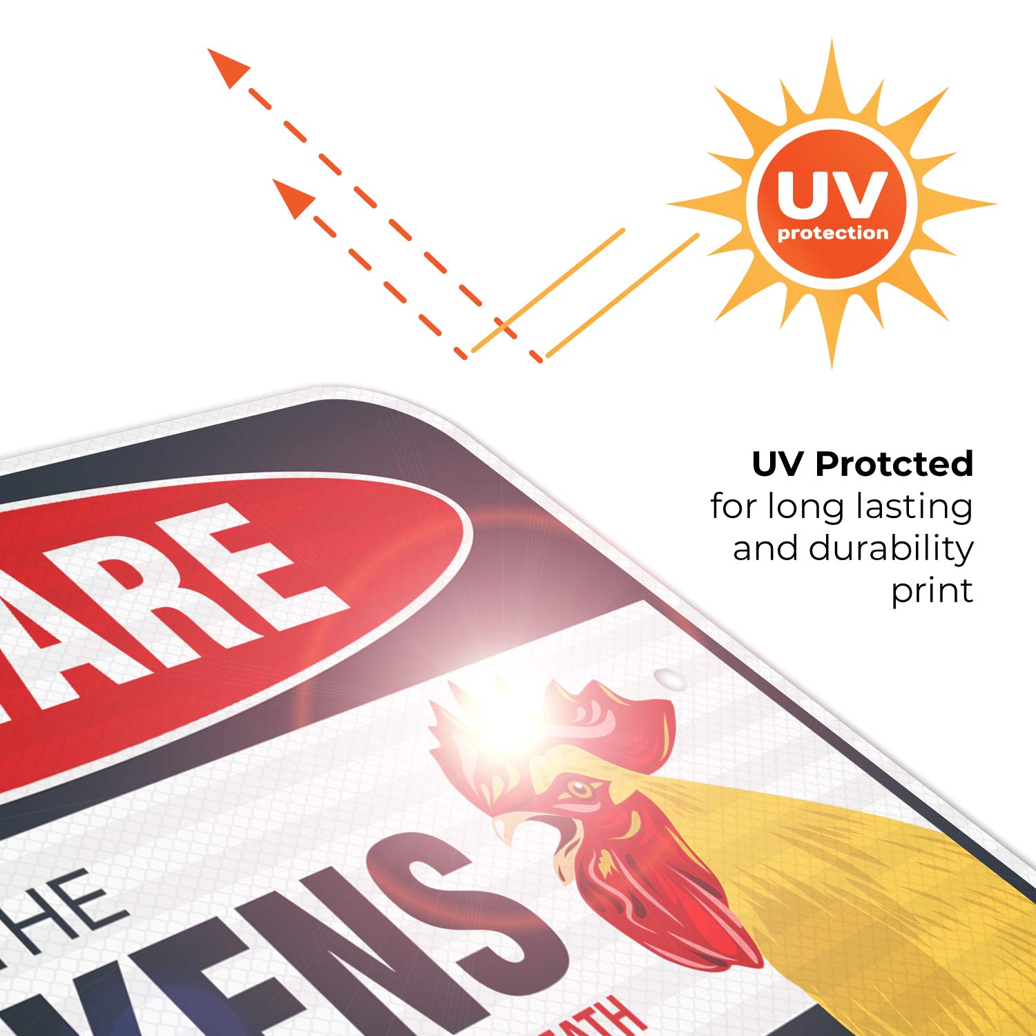 Beware of Chicken Sign, Chicken Coop Decor Gifts for Chicken Lovers, 12x18 Inches, 3M EGP Reflective .063 Aluminum, Fade Resistant, Easy Mounting, Indoor/Outdoor Use, Made in USA