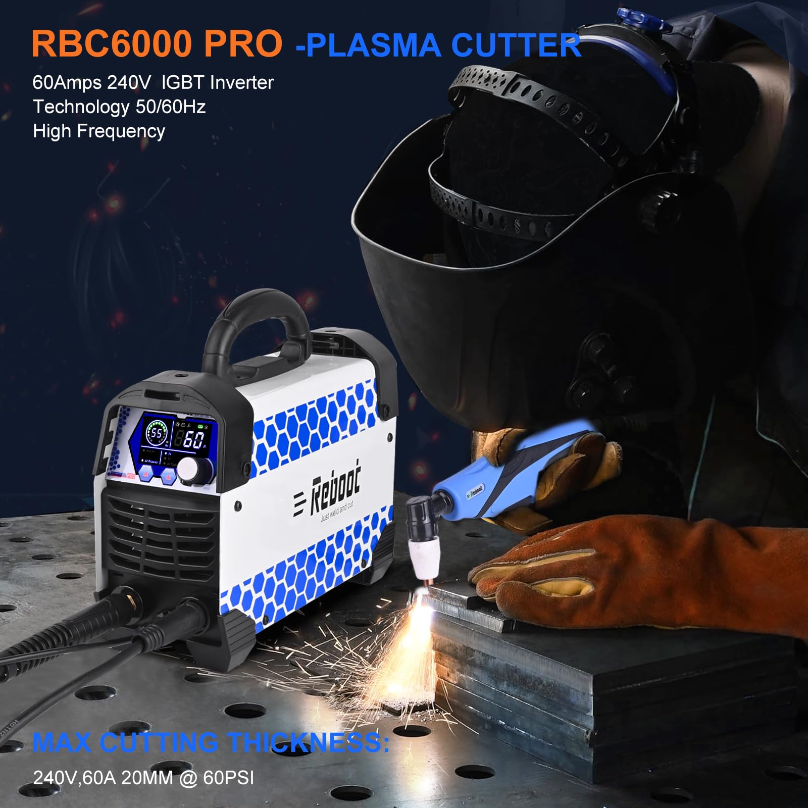 Reboot Taglierina al plasma 60Amps Tocca 240V IGBT Arc Inverter Digital Plasma Cutter, 1/2 pollici taglio pulito, aggiornamento CUT60 Plasma Cutter macchina