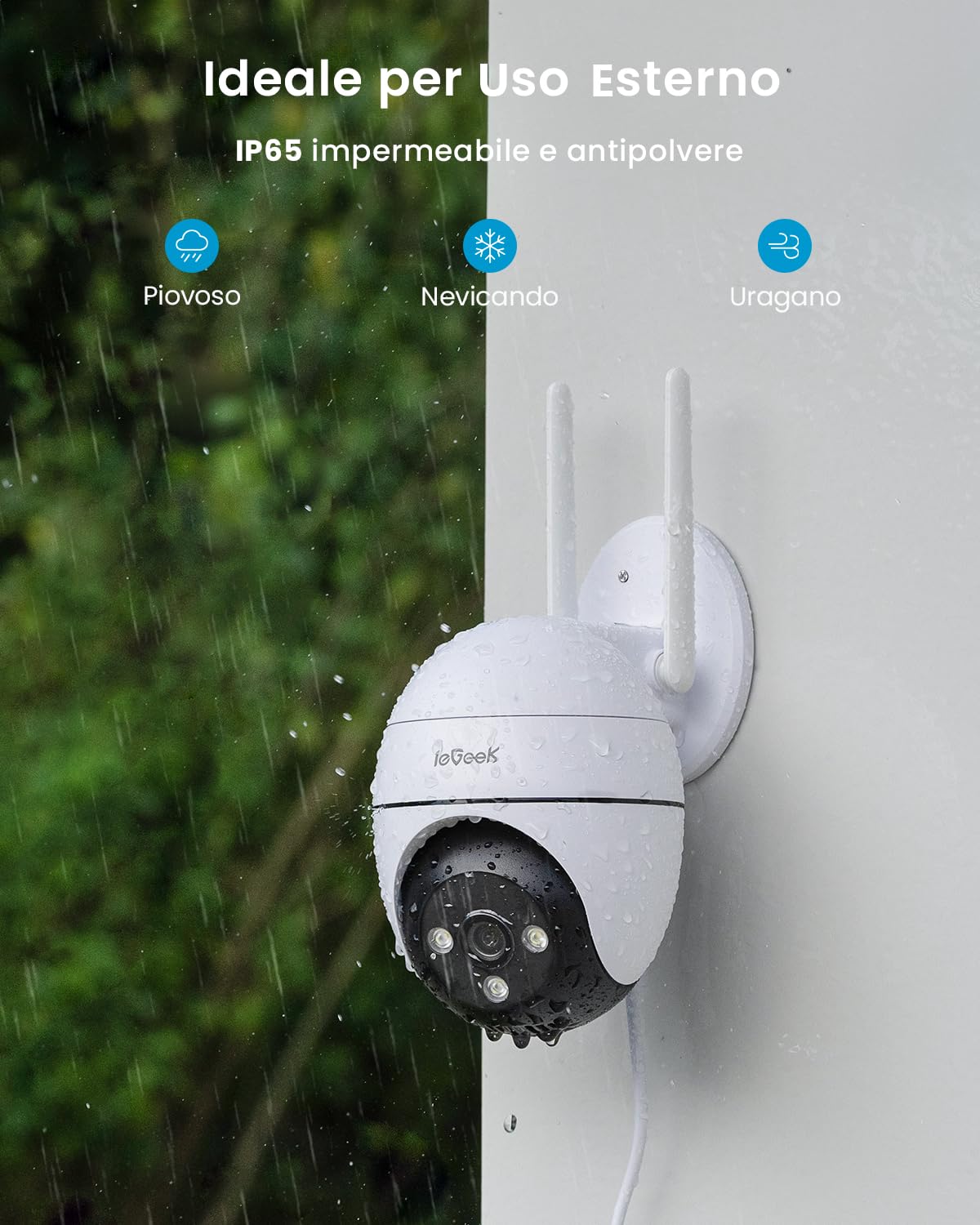ieGeek 2K Telecamera Wi-Fi Esterno 360° PTZ Videocamera Sorveglianza WiFi con 3MP Visione Notturna a Colori 15m,Rilevamento Umano PIR e Allarme Sonoro e Luminoso