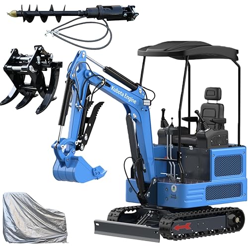2 Ton Mini Excavator DS-180L, with 12 HP Diesel KubotaEngine, Car Cover, Hydraulic Thumb Clamp,Digging Bucket,Auger,Grapple, Crawler Trench Digger for Farm, Construction, Landscaping