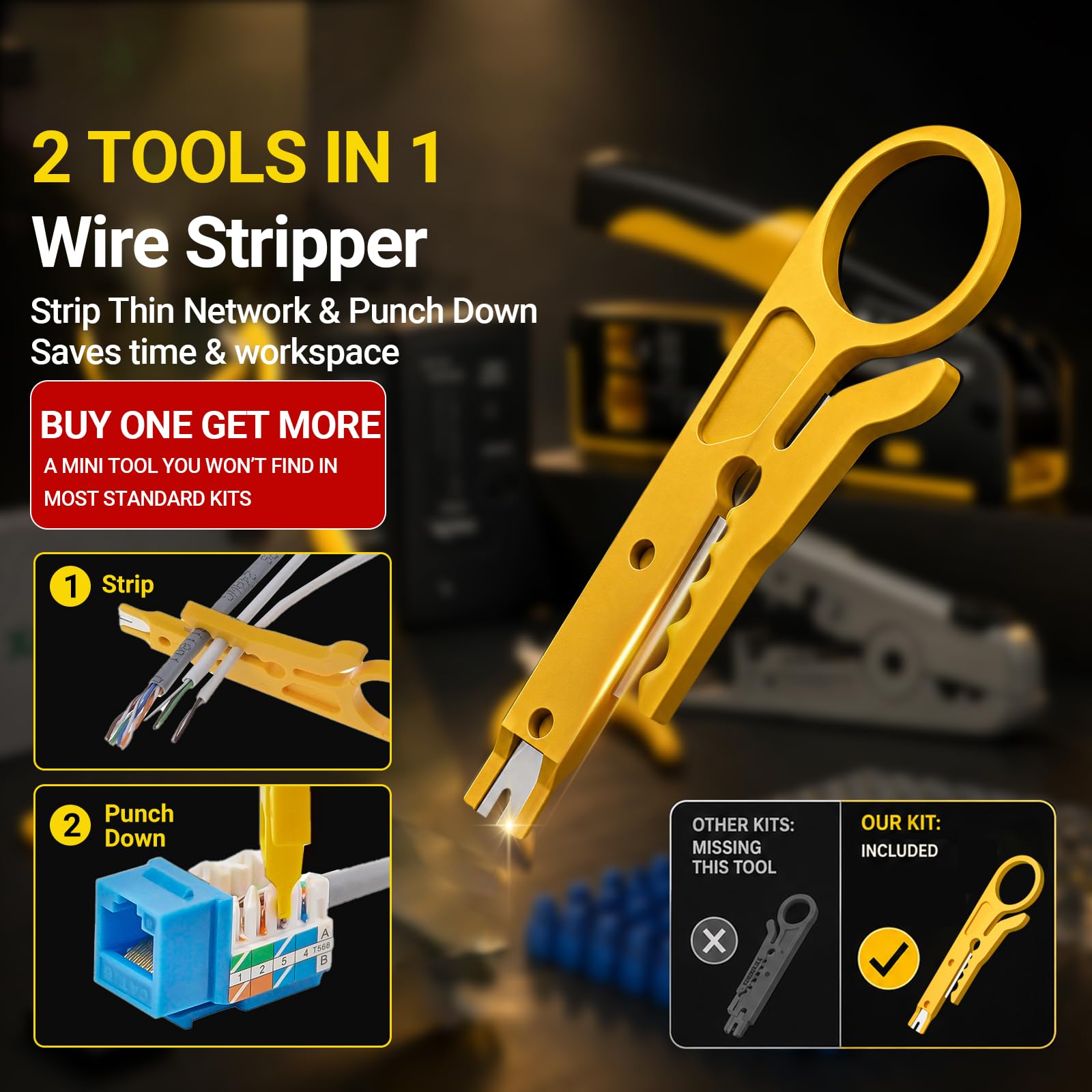 Strumento di crimpatura Cat7 RJ45, Kit di crimpatura Ethernet Cat7, Cat6, Cat5, con tester per cavi, spelafili multistrato, lame, 50 connettori Cat6 e stivali antistrappo