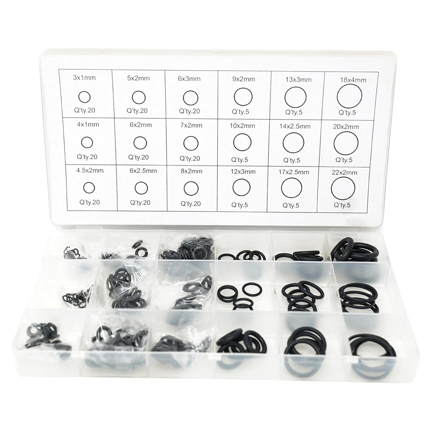 Dapetz ® 225Pc Rubber O Rings Assorted Box Mixed Pack of Metric ORings