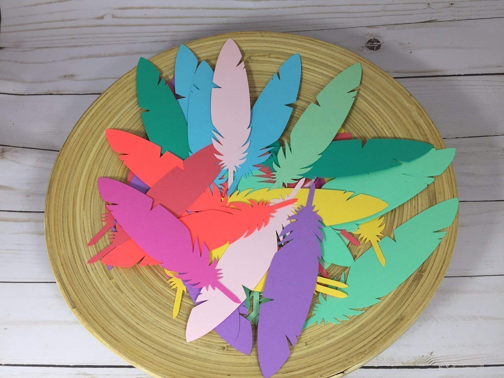 100 Big Feather Cutouts Confetti - 6" Inch CUSTOMIZABLE COLORS