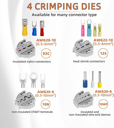 Miniatura 2 de KF CPTEC Juego de herramientas de prensado de 7 piezas, kit de crimpadora de alambre de trinquete, mandíbula de intercambio rápido para