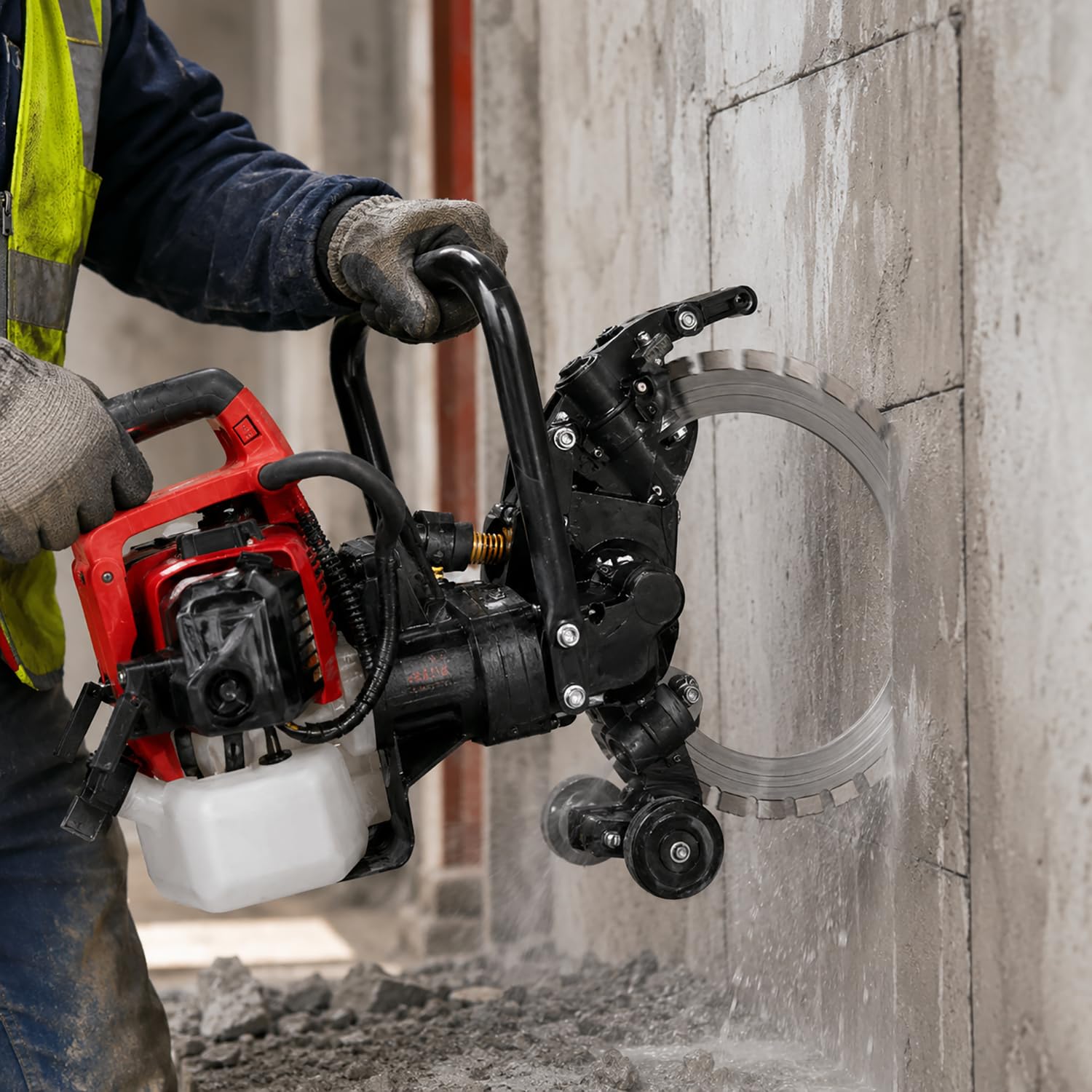 Piła pierścieniowa klasy Contractor-Grade do bruzdowania ścian – przenośna, napędzana silnikiem przecinarka do betonu, tarcza diamentowa 16", cięcie głębokie 12", mur na mokro/such
