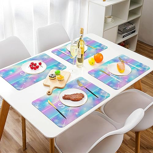 Miniatura 8 de Juego de 1 mantel individual personalizado con diseño de estrella de arco iris, resistente al calor, impermeable, para decoración de comedor y