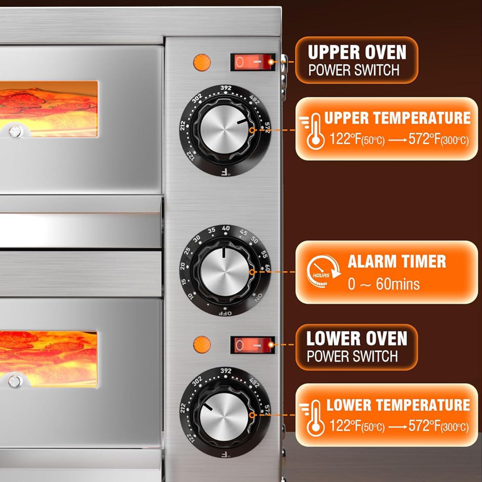 Four À Pizza Électrique Professionnel - Four De Comptoir en Acier Inoxydable De 12 Et 16 Pouces pour La Maison Et Le Restaurant, Idéal pour Les Pizzas, Les Bretzels Et Les Gri，16 Pouces