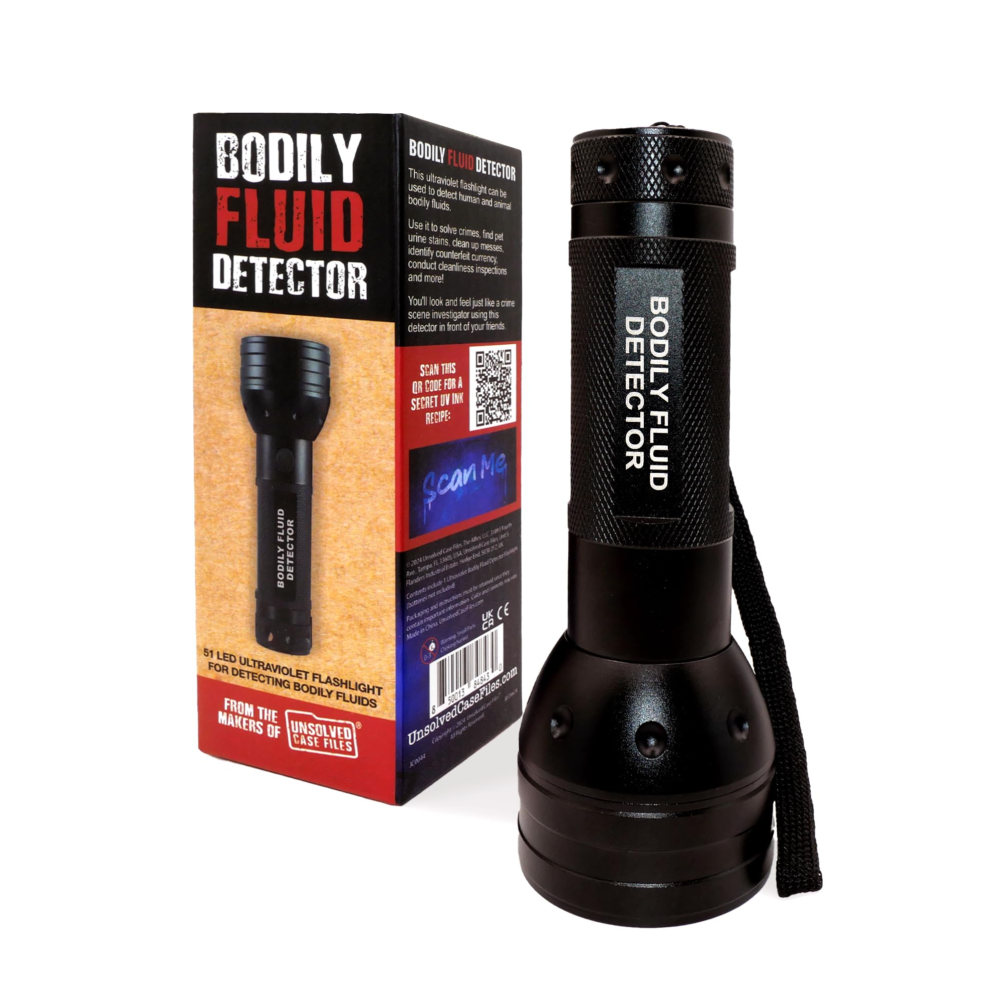 Unsolved Case Files Bodily Fluid Detector - Precision UV Flashlight for Crime Scene Investigations, Pet Stain Detection, and Travel Cleanliness