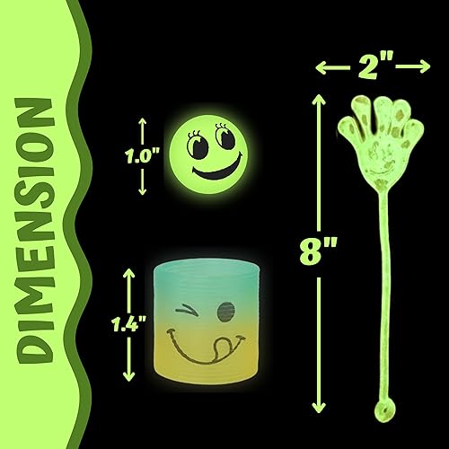 Miniatura 6 de 4E's Novelty 108 juguetes que brillan en la oscuridad, 36 bolas rebotantes, 36 resortes helicoidales, 36 manos adhesivas, recuerdos de fiesta a