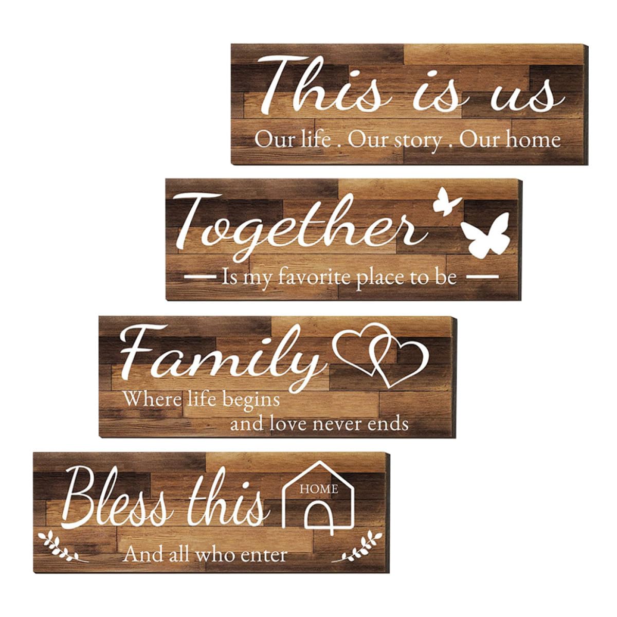 Plaques murales en bois rustique TOYANDONA lot de 4 décorations