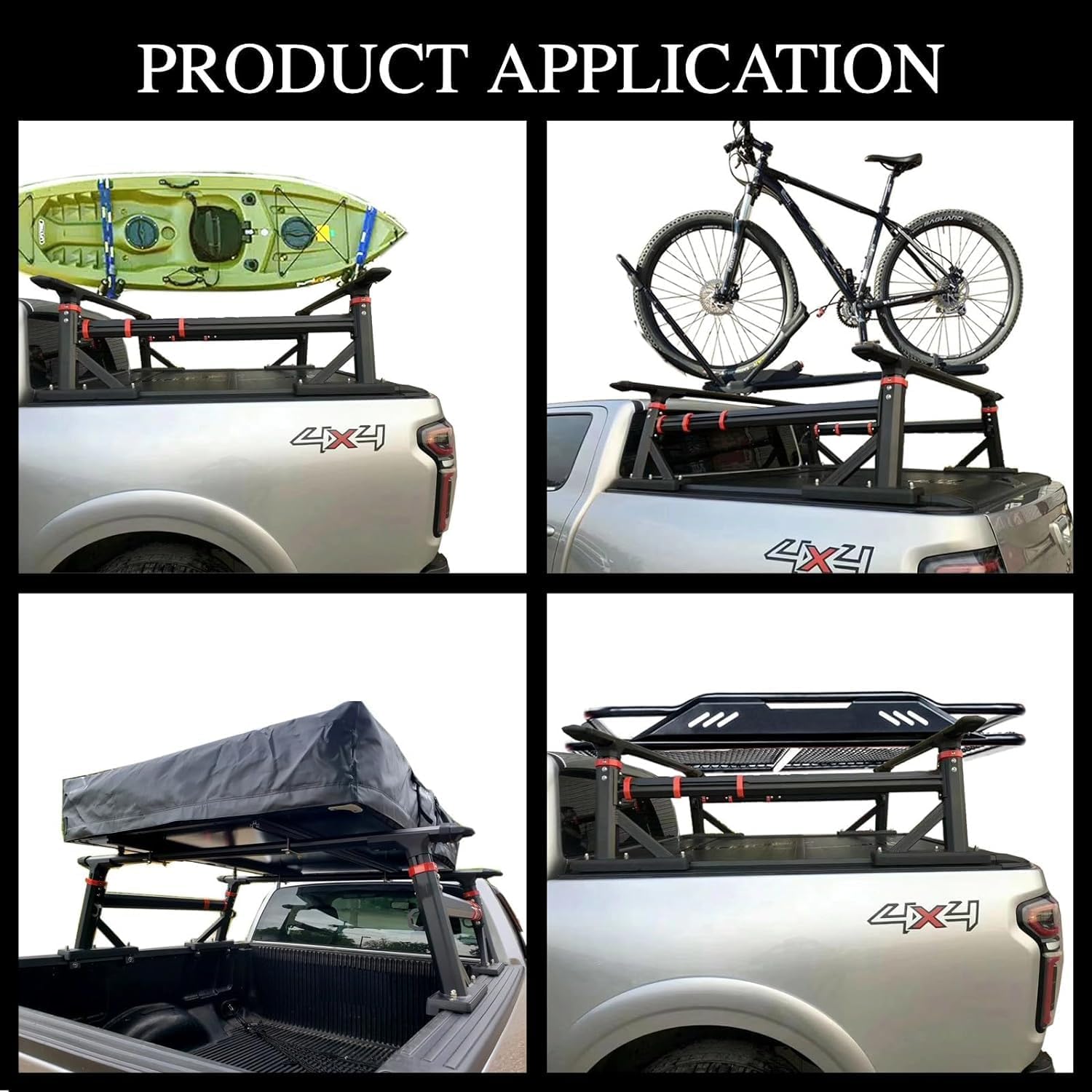 ROKIOTOEX Adjustable Truck Bed Racks Fit for 2022-2026 Hyundai Santa Cruz Truck Ladder Rack Side Rails - Heavy Duty Overland Tent Kayak Boat Carrier - Powder Coat - Aluminum Black