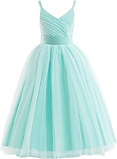 Glamulice Flower Girls Spaghetti Strap Tulle Dress Long A Line Wedding Pageant Dresses Princess