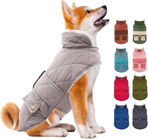 KYEESE Abrigos para perro, chaqueta de invierno para perro con agujero para la correa, chaleco acolchado a prueba de viento, chaleco de sherpa para