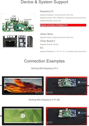 Miniatura 4 de Waveshare Pantalla táctil capacitiva de 12.3 pulgadas compatible con Raspberry Pi 54B3B+3B2BB+A+A+ZeroZero WWHZero 2W Series Boards 600 CdM1920×720