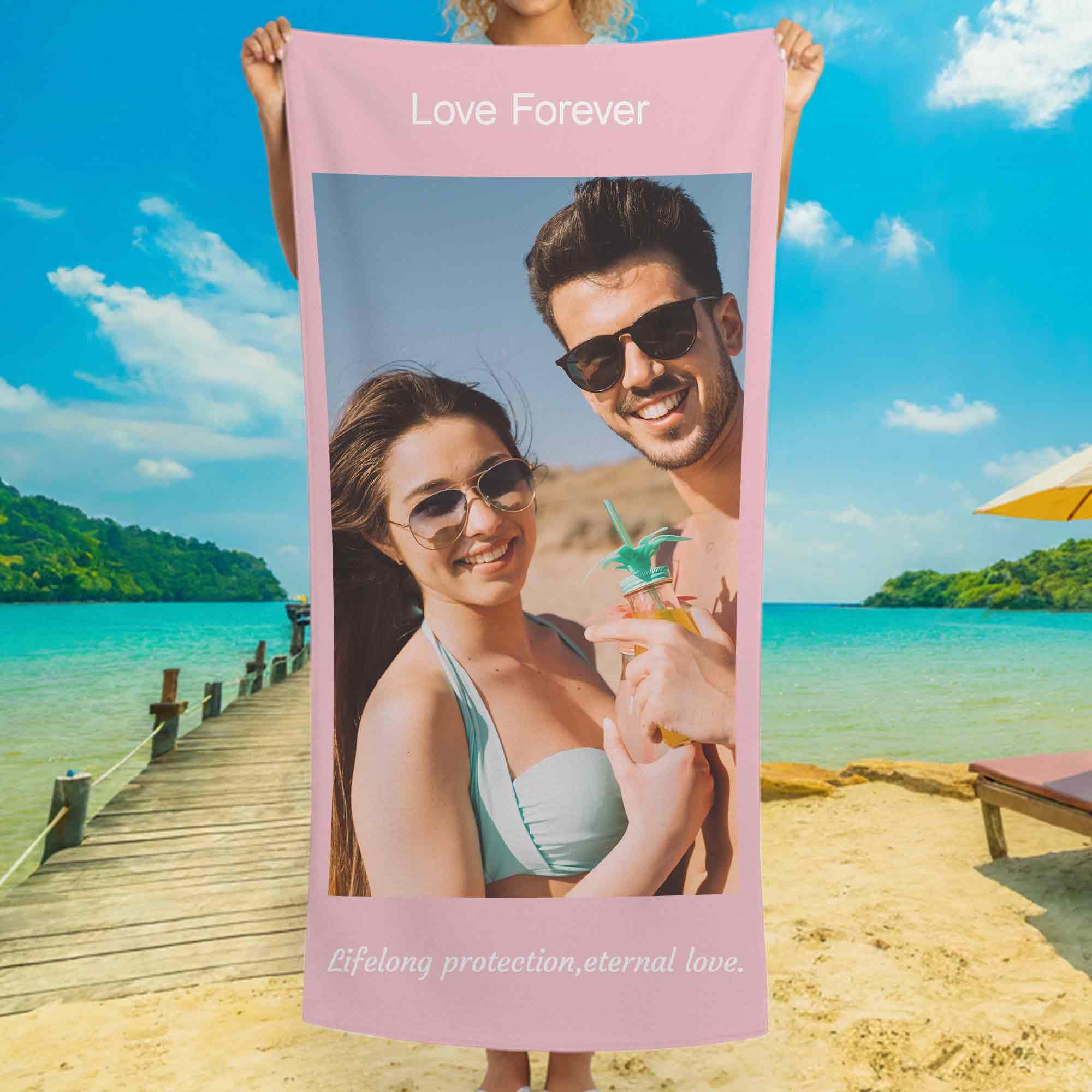 Print Maniacs Personalised Photo Towel with Text Custom Microfibre Beach Towel Collage Picture Towel Large Quick Dry Lightweight Travel Towel Holiday Pool Gym Spa Gift for Family