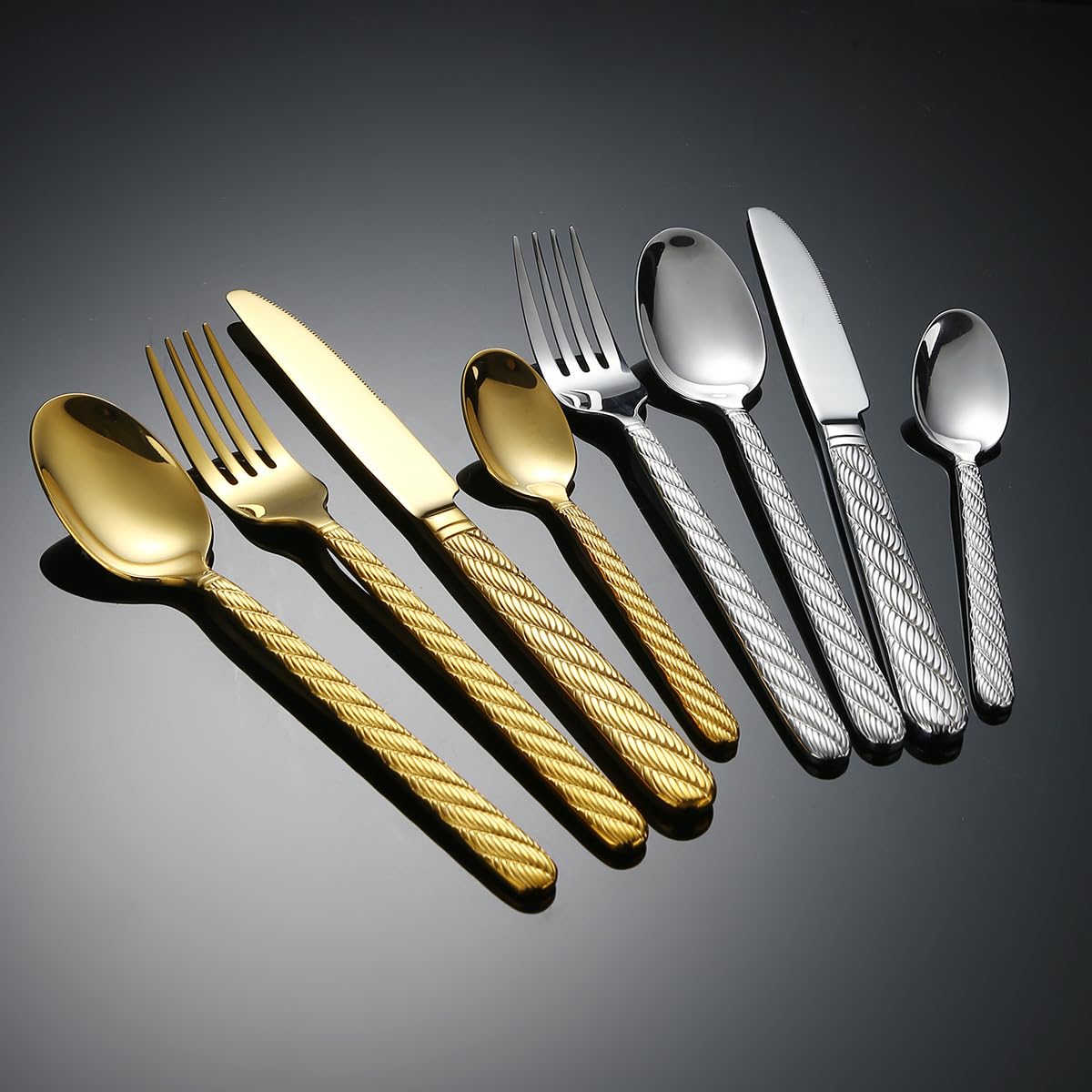 Besteckset, 4/16/24/32/40/48-teilig, Dickes Edelstahl-Besteckset mit Hanfseilmuster für Steakbesteck in Hotels und Restaurants. Gold, 40-teilig für 10 (Gold, 40-teilig für 10)