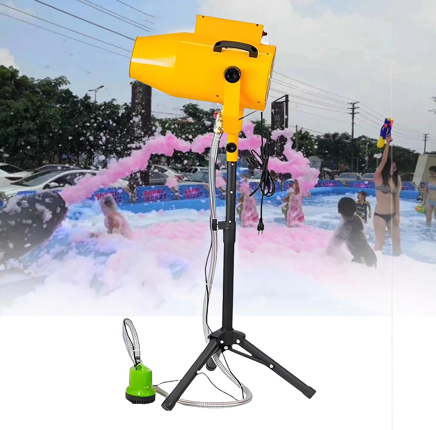 WIANQIAN Commercial Stage Foam Machine, Party Foam Cannon, Foam Machine Party, 1000W Motor, Turbo Fan, Anti-Clog System, For Birthdays, Celebrations, And Backyard Events Yellow